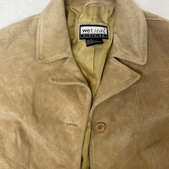 VTG Y2K Wet Seal Tan Suede Leather Collared Jacket Sz M Gilmore Girls Western - Picture 2 of 10